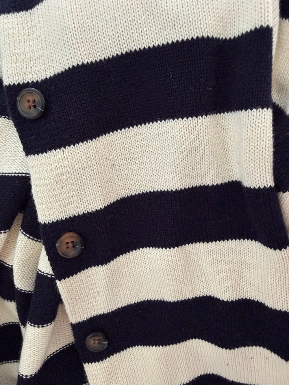 Striped Button-Up Sweater Cardigan - Navy & cream White - Picture 2 of 3